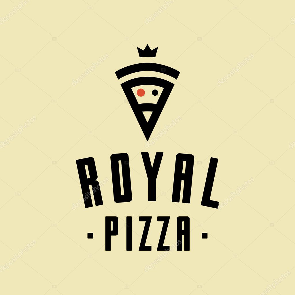 Royal pizza vector minimalism style logo, icon, emblem, sign. Graphic design element with a slice of pizza.