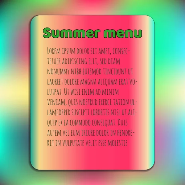 Lichte zomer dekking menusjabloon. watermeloen kleuren op onscherpe achtergrond, vector. — Stockvector