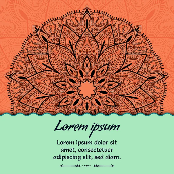 Bir çiçek turuncu tribal desenli güzel etnik mandala kartıyla
