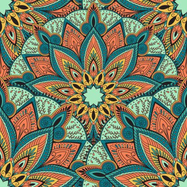 Vektör soyut süsleme ile seamless modeli. Yuvarlak mandala desen kumaş ya da kağıt üzerine basım için.