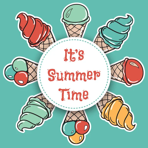 Yaz mevsimindeyiz. El çizimi yaz dönemi temalı şablon daveti. Vektör illüstrasyonu.