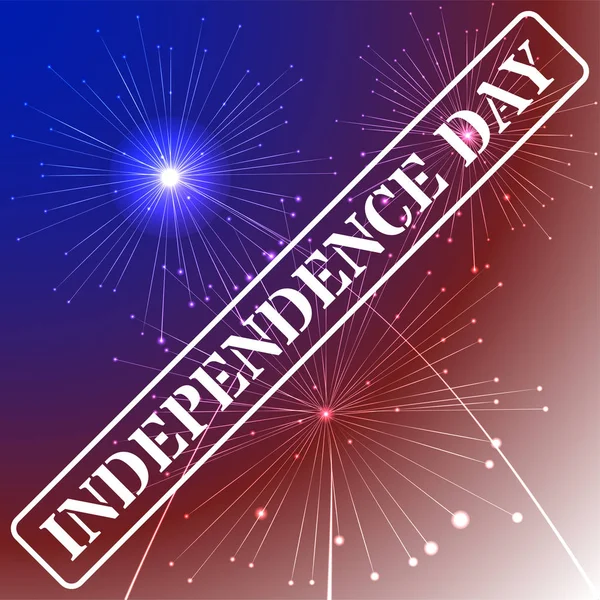 Día de la independencia de fondo con los colores de la bandera americana y fuegos artificiales en el cielo oscuro. 4 de julio, Ilustración. — Archivo Imágenes Vectoriales