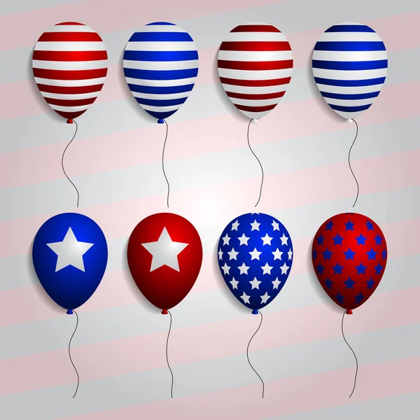 Ρεαλιστική σετ μπαλόνια με αμερικανικό πατριωτικό σύμβολα και χρώματα. διάνυσμα — Διανυσματικό Αρχείο