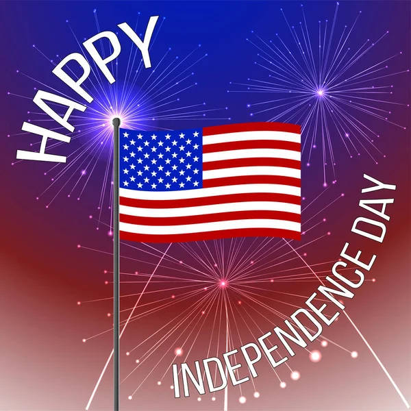 Día de la independencia de fondo con bandera americana y fuegos artificiales. día de la independencia, Ilustración. — Archivo Imágenes Vectoriales