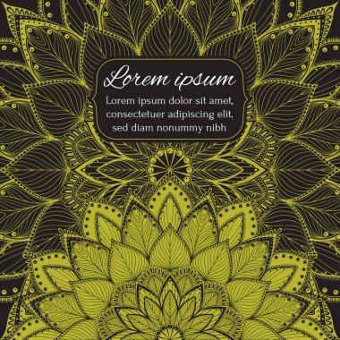 Doğu mandala motif yuvarlak laz yeşil arka planda yarım desen, mehndi boya renkli arka plan kartpostal vektörü