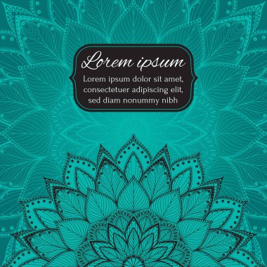 Davetiye, tebrik kartı, tebrik kartı, kartpostal, mandalalı pankart. Çiçek desenli bir desen dizayn et. Mavi tonda vektör illüstrasyonu