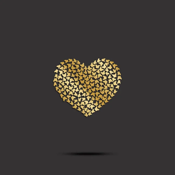 Butterflies Gold Heart Black Background Vector Illustration — Stock Vector