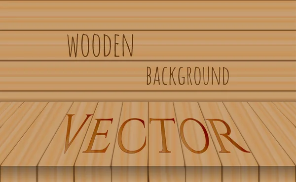 Vector wood perspective table top on oak background — Stock Vector