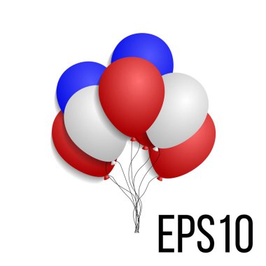 3D gerçekçi renkli grup doğum günü partisi, beyaz arka planda izole için uçan balonlar.