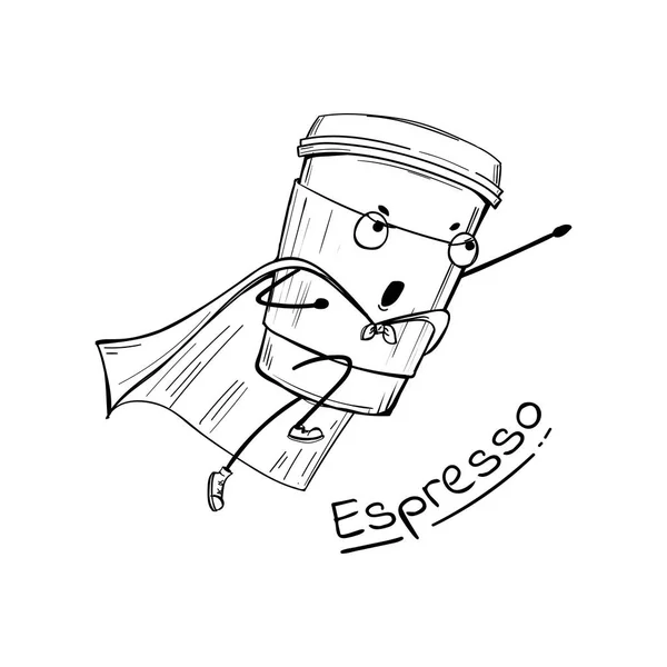 Personagem de super-herói de xícara de café expresso —  Vetores de Stock