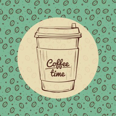 Kahve Saati afiş, kavrulmuş fasulye elle çizilmiş arka plan