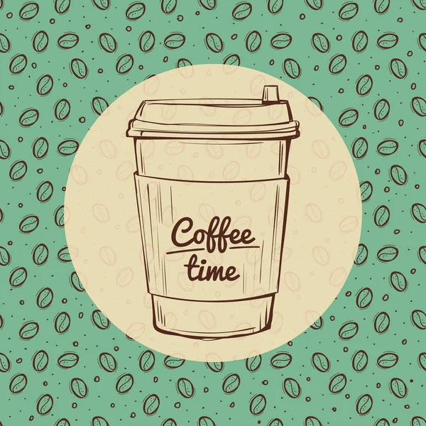 Coffee time banner, roasted beans background hand drawn - Stok Vektor