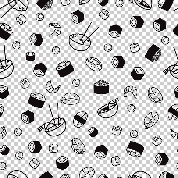 Japanese food. Sushi and rolls. Vector seamless pattern background. — Stock Vector