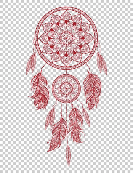 El Kızılderili tılsım dreamcatcher tüyler ile çekilmiş. Vektör hipster illüstrasyon izole.