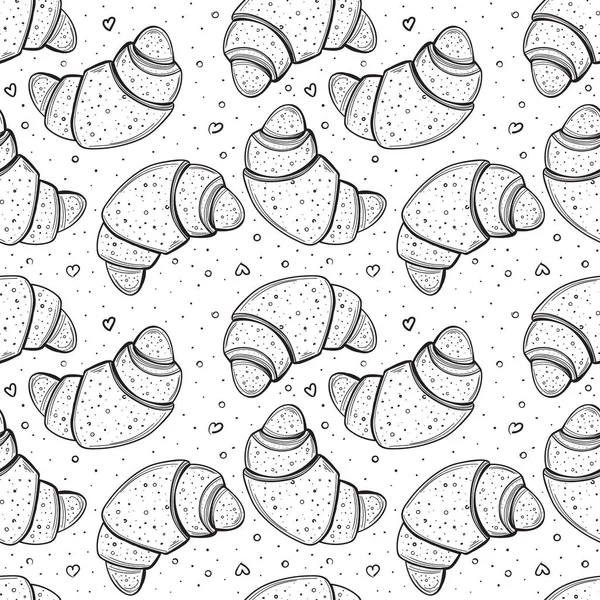 Kruvasan ve yiyecek geçmişi olan kusursuz vektör deseni.