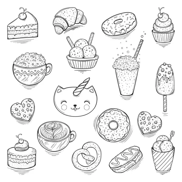 Vektör çizimi. Tatlı ve eğlenceli dondurma çıkartmaları, rozetler, simgeler tasarım elementleri..