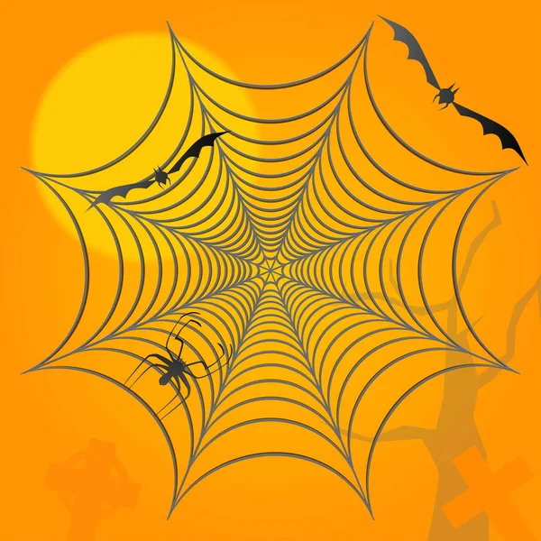 Halloween background. Spider bats and graves Vector illustration. — Stock Illustration Halloween Background Spider Bats Graves Vector Illustration Stock Illustration