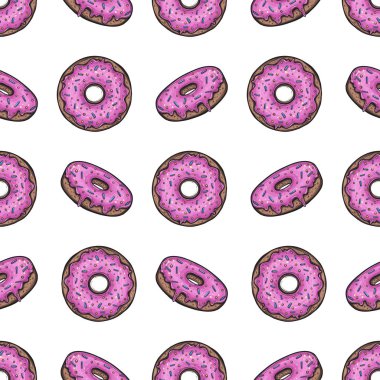 Pembe çörekler beyaz arkaplanda pürüzsüz desen