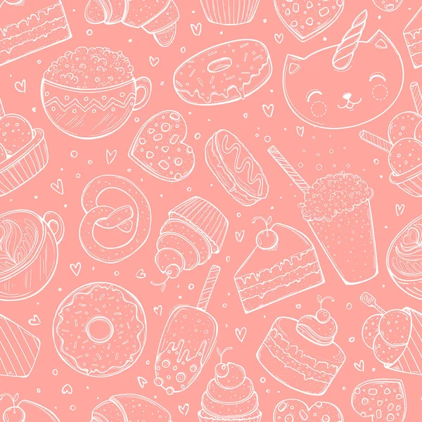 Kusursuz desen, tatlılar karalama çizimi, vektör illüstrasyonu