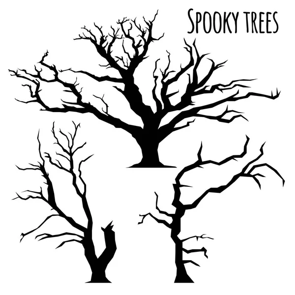 Beyaz arka planda ürkünç ağaç siluetleri koleksiyonu