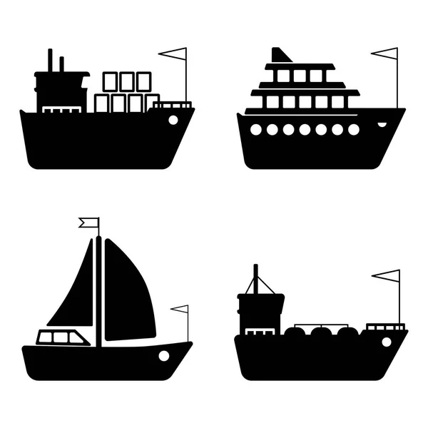 Bateaux Voilier Cargo Transport Logistique Icônes Transport Maritime — Image vectorielle