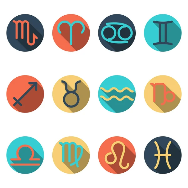 Horoscoopbord Platte Knoppen Set Van Dierenriemsymbolen Verzameling Astrologische Pictogrammen Gescheiden — Stockvector