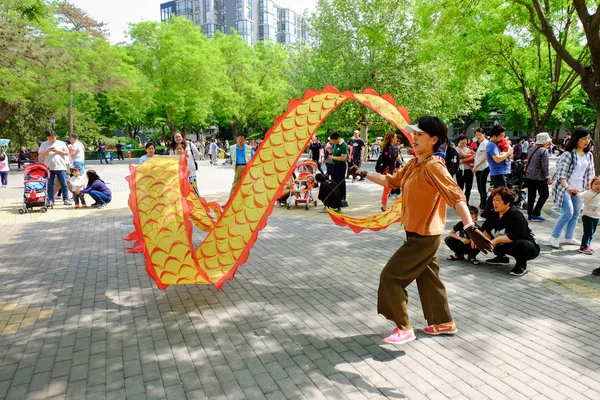 Danza de seda tradicional china en un parque . — Foto de Stock