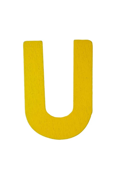 Žlutý dřevěné text U — Stock fotografie