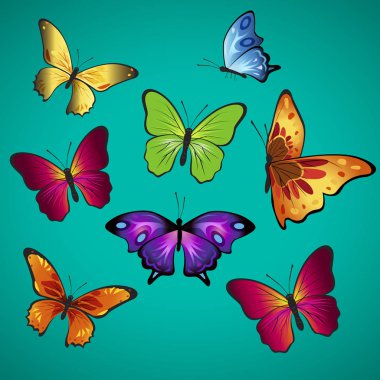 güzel kelebekler; Amiral kelebek; Benekli ahşap kelebek; Beyaz kelebek; Duvar kahverengi kelebek