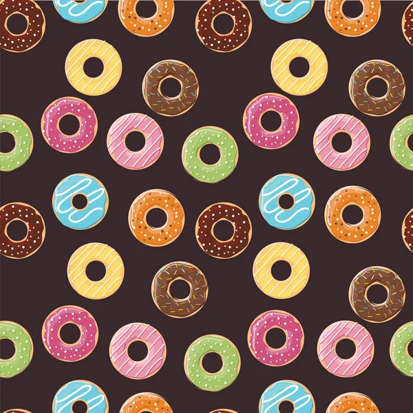 Donut patrón de textura de fondo sin costuras. Lindos donuts con acristalamiento — Vector de stock