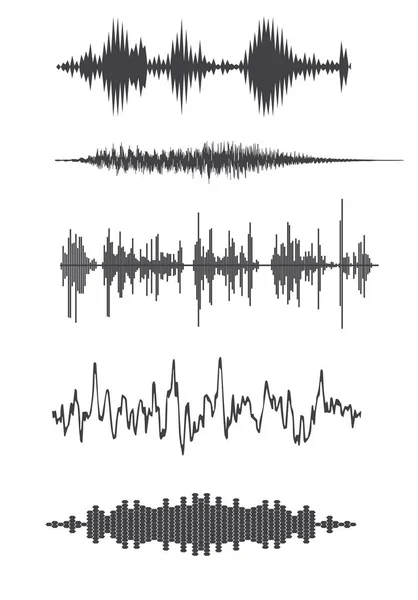 Vektor gelombang suara diatur. Pemutar suara. Audio equalizer teknologi, pulsa musik. Ilustrasi vektor - Stok Vektor
