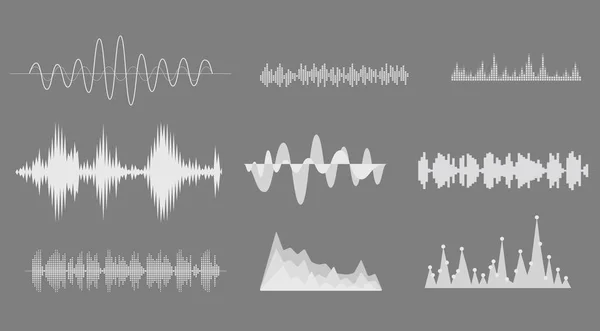 Sound wave forms vector illustration. Soundtrack audio music amplitude waveforms like equalizer isolated on white background — Stock Vector