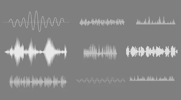 A onda sonora forma ilustração vetorial. Trilha sonora áudio música amplitude formas de onda como equalizador isolado no fundo branco — Vetor de Stock