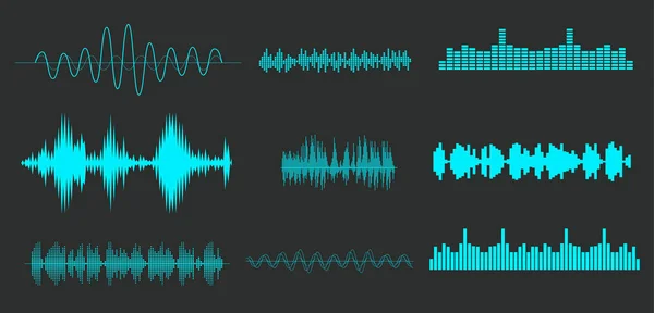 Geluidsgolf formulieren vector illustratie. Soundtrack audiomuziek amplitude golfvormen zoals equalizer geïsoleerd op witte achtergrond — Stockvector