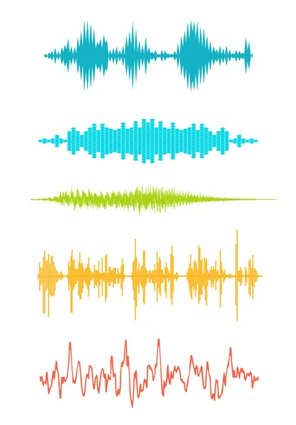 A onda sonora forma ilustração vetorial. Trilha sonora áudio música amplitude formas de onda como equalizador isolado no fundo branco — Vetor de Stock