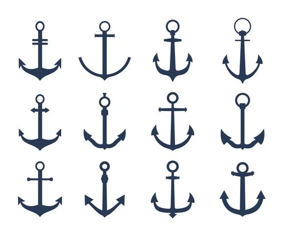 Ancoraggi della barca vettoriale isolati su sfondo bianco per tatuaggio o logo marino — Vettoriale Stock