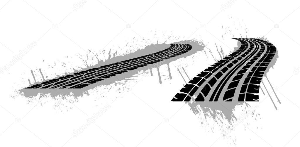 Seamless tire tracks, tread marks vector set. Mark from tire, illustration of print tire
