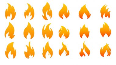 Koleksiyon simgeler vektör ateş ve alev tehlike sıcak enerji öğeleri yangın. Öğe ateş etmek tutuşturmak ve yanıcı yanan ateş alev. Tasarım, patlama ateş alev simgesi blaze. Enerji kamp ateşi seti