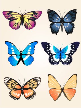 Uçan parlak mavi kelebek ve turuncu hükümdar 