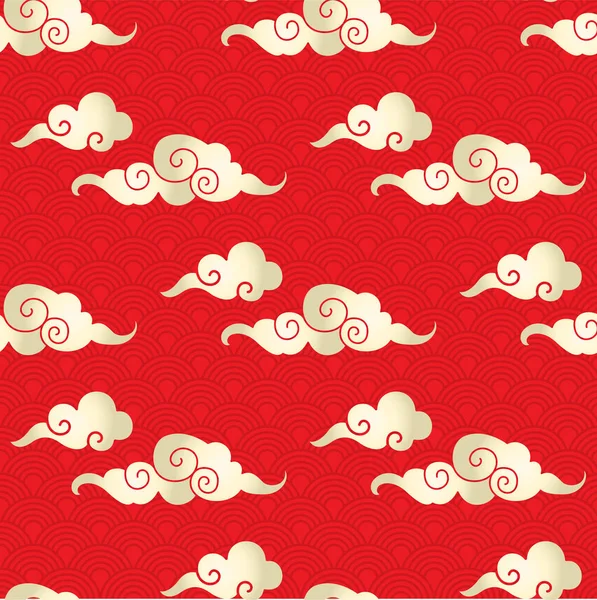 Motif sans couture chinois avec pivoine en fleurs, fleurs et nuages — Image vectorielle