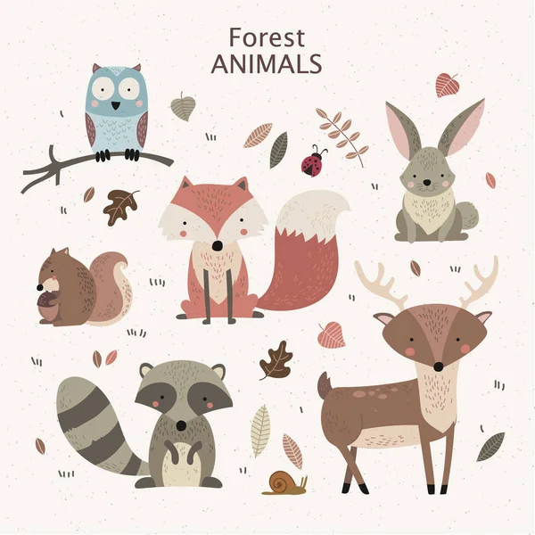 林地部落动物可爱森林和自然设计元素矢量 — 图库矢量图片