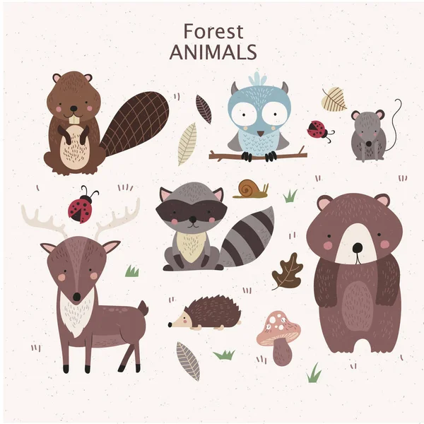 Woodland tribal animals cute forest and nature design elements vector — Stock Vector