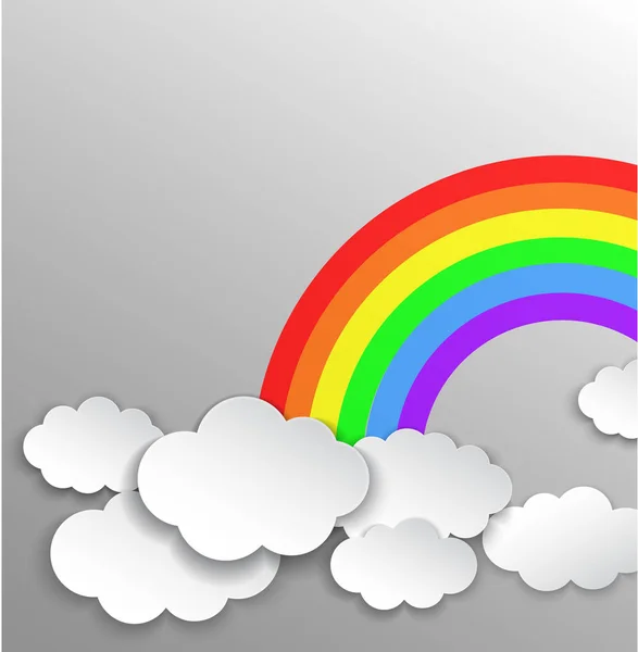 Arco-íris arqueado brilhante com nuvens ilustração vetorial realista em fundo transparente — Vetor de Stock