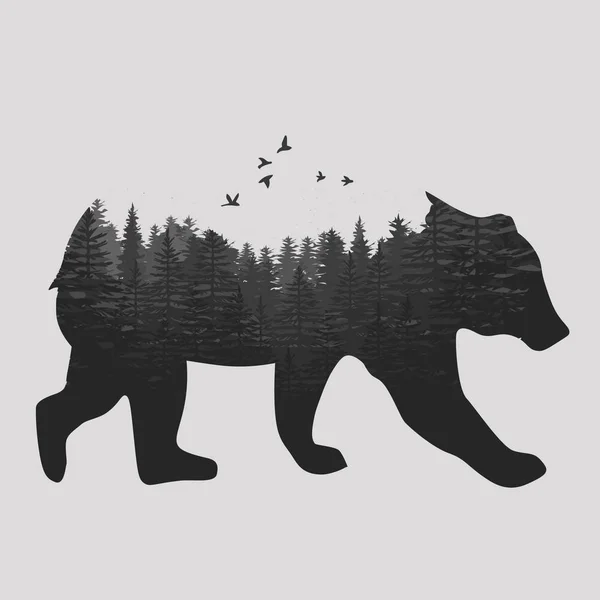 Urso castanho. Cabeça de urso. Urso selvagem. Cabeça de urso marrom. Vida verde —  Vetores de Stock