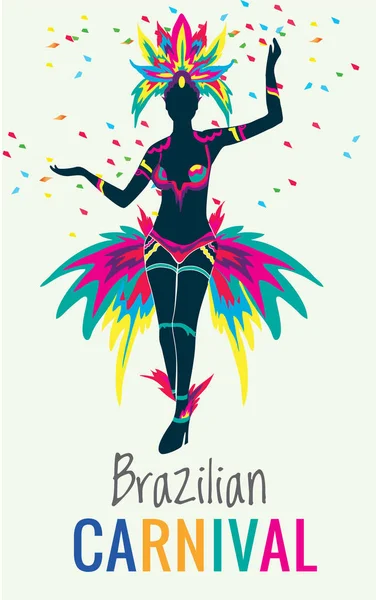 Rio de Janeiro, Brasilien - 9. Februar 2016: Schöne Brasilianerin afrikanischer Abstammung in farbenfrohem Kostüm und lächelnd bei der Karnevalsparade 2016 in Rio de Janeiro — Stockvektor