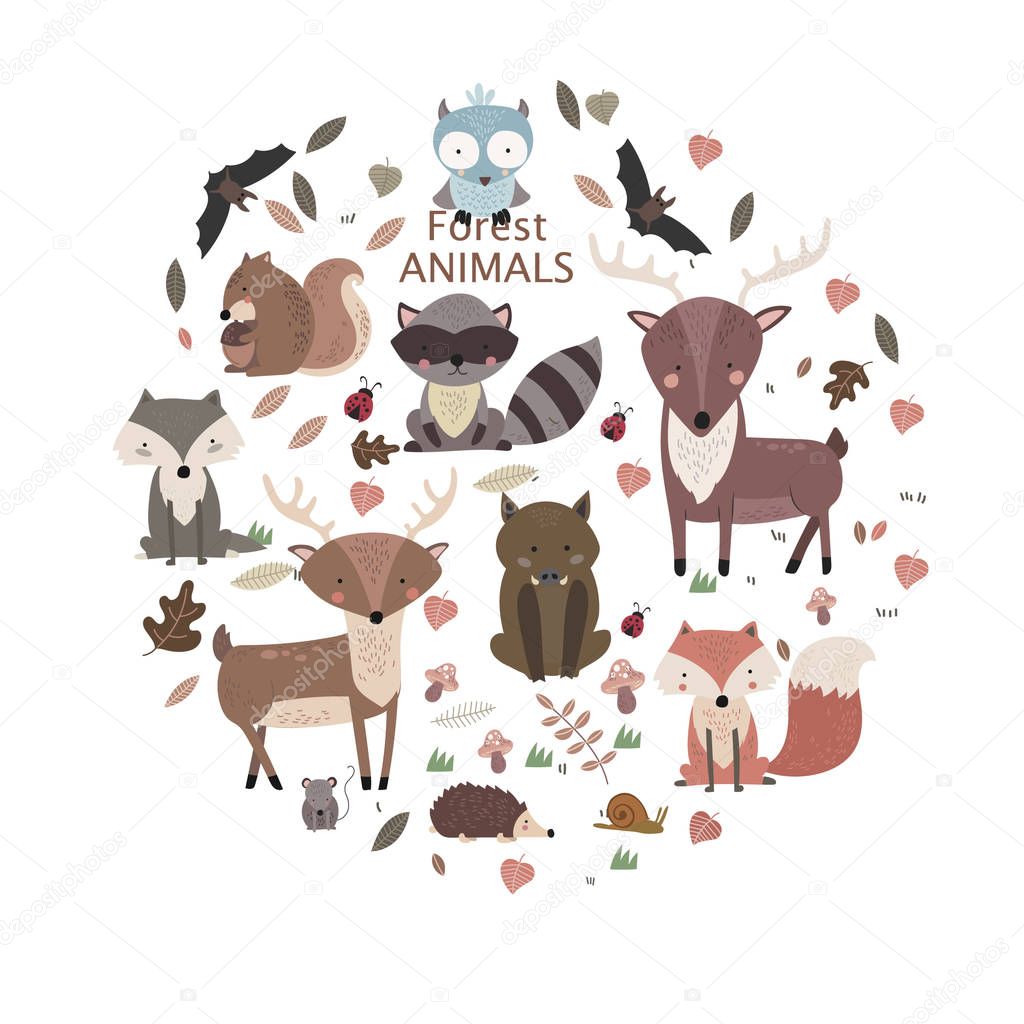 Woodland tribal animals cute forest and nature design elements vector