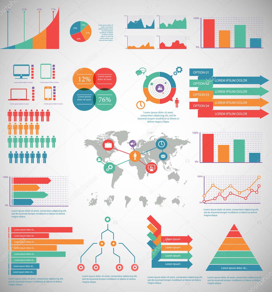 Infographic Elements - process infographics, steps and options, circle diagram, workflow diagrams, timeline infographics