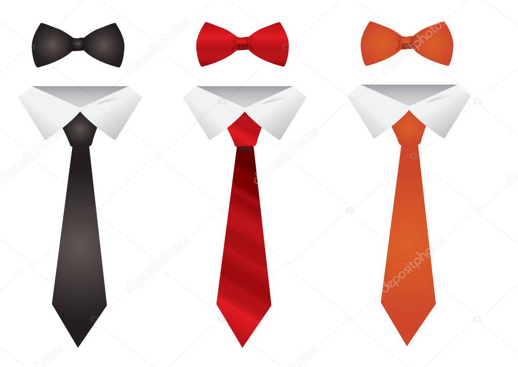 Set different ties isolated on white background. Colored tie for men