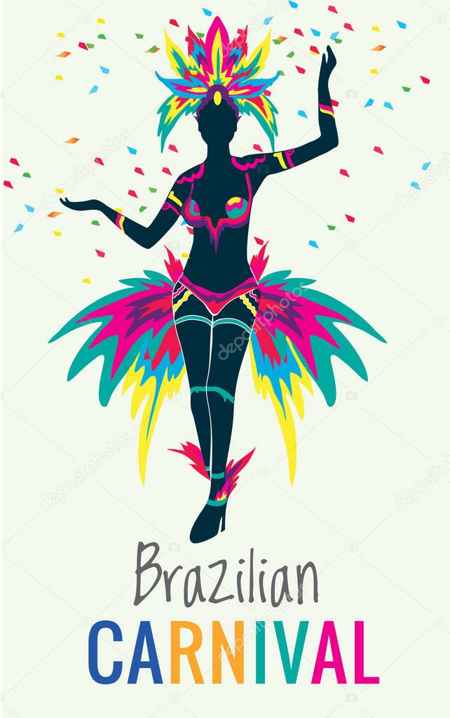 Rio de Janeiro, Brazil - February 9, 2016: Beautiful Brazilian woman of African descent wearing colourful costume and smiling during Carnaval 2016 street parade in Rio de Janeiro