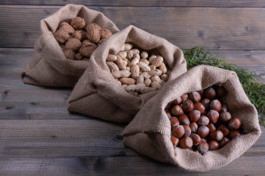 Küçük torbalarda farklı fındıklar..